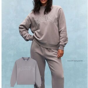 PARKE Monochrome Varsity Mockneck Sweatshirt in Stone Gray New